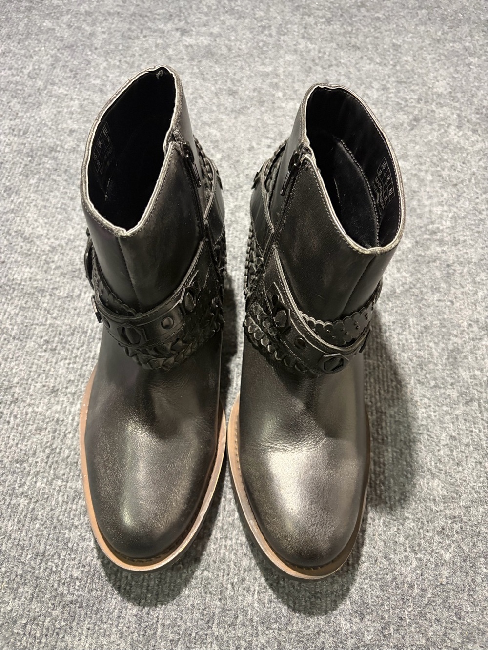 Loyal West Black Women's Calfskin Ankle Boots with Studded Strap